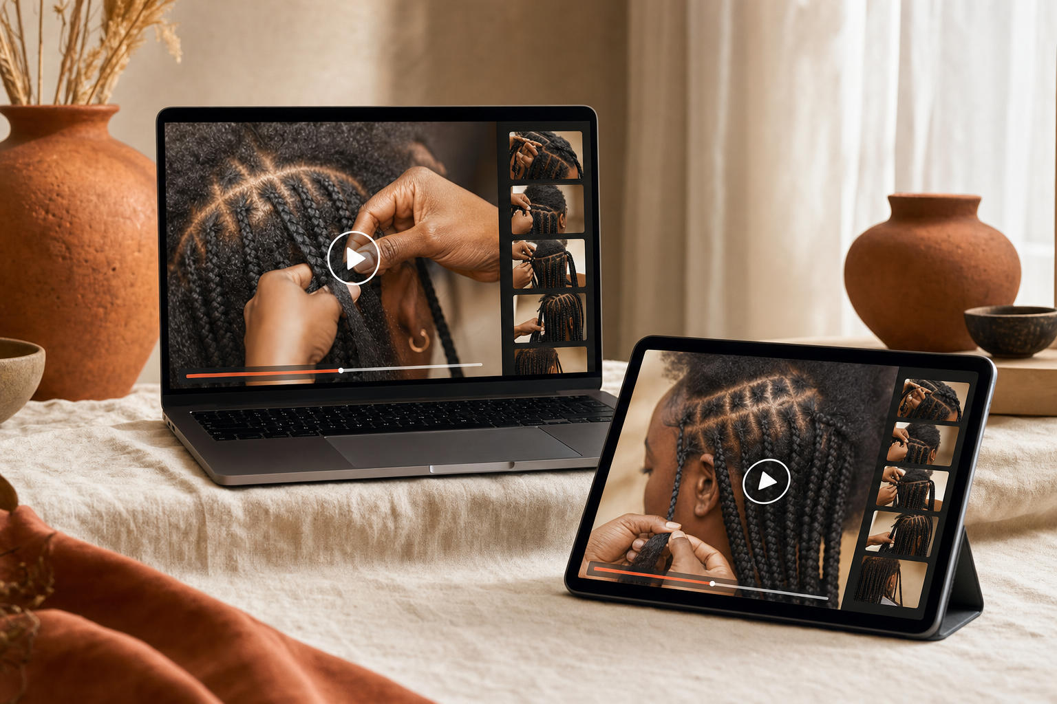 Hair Braiding Video Course — lessons streaming on laptop and tablet